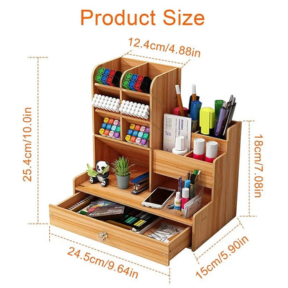 Desk Organizer Wooden Large-Capacity Pen Holder Drawer