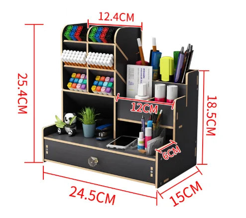 Desk Organizer Wooden Large-Capacity Pen Holder Drawer