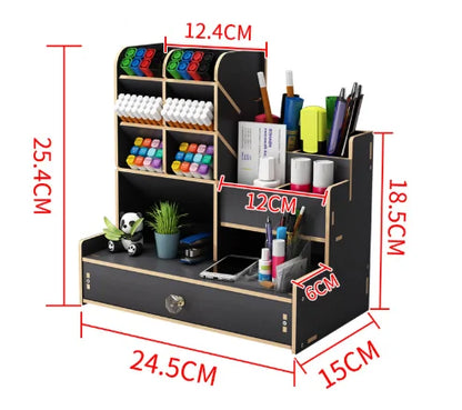 Desk Organizer Wooden Large-Capacity Pen Holder Drawer