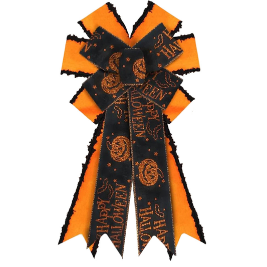Halloween Burlap Bow Pumpkin Orange Black Wreath Decoration