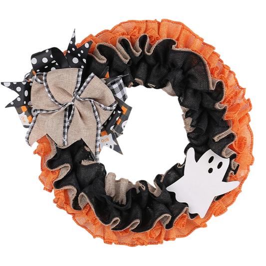 Halloween Wreath Plaid Bow Ribbon Hanging Decoration