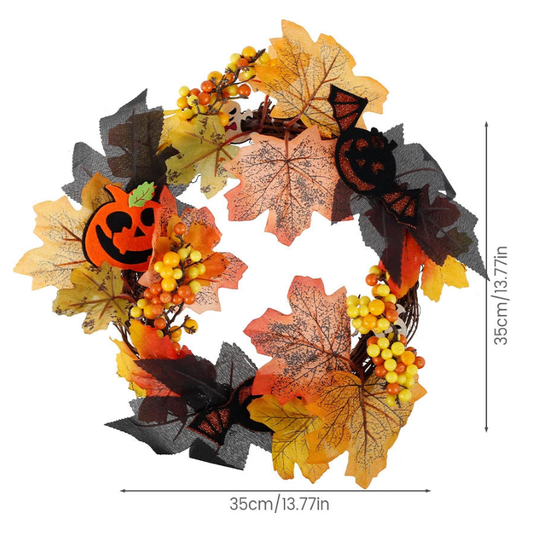 Halloween Autumn Wreath Pumpkin Skull Maple Leaf