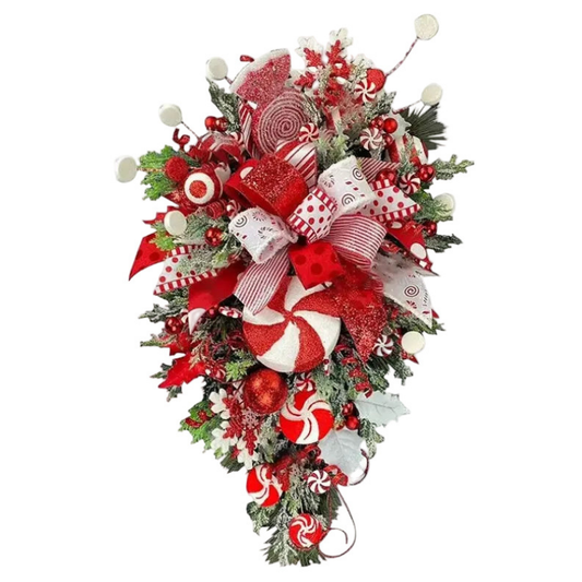 Christmas Wreath with Red Bow Candy Cane