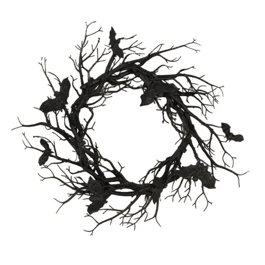 Halloween Wreath Bat Black Branch With Red LED