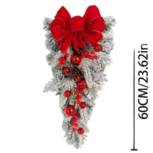 Christmas Wreath Red Bow Ball Flocking Decoration