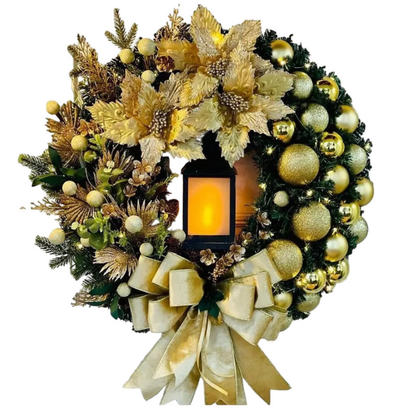 Christmas Wreath Lantern Garland with Bow