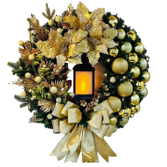 Christmas Wreath Lantern Garland with Bow