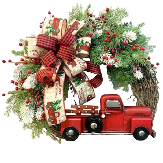 Christmas Wreath Red Truck Front Door Decoration