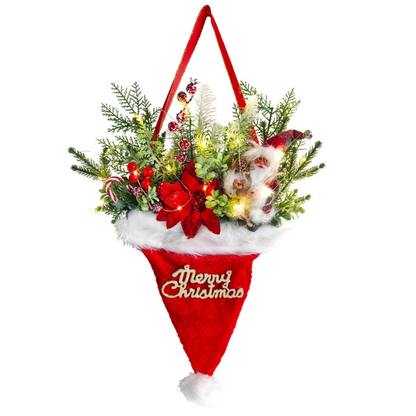 Christmas Wreath Pine Needles Santa Door Hanging