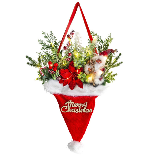 Christmas Wreath Pine Needles Santa Door Hanging