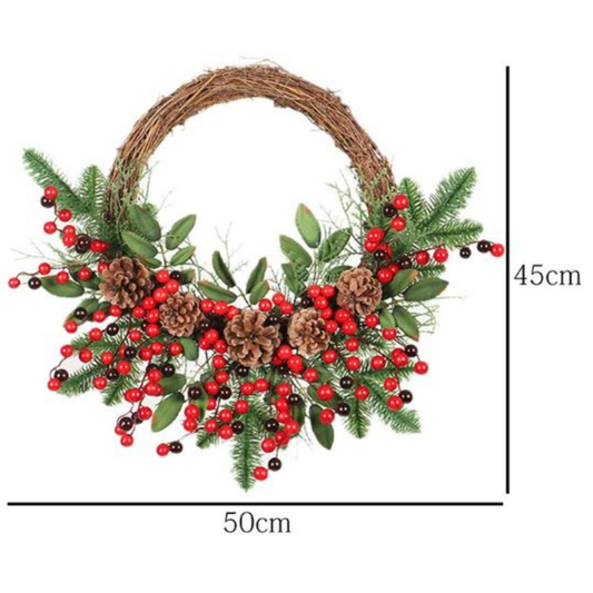 Christmas Wreath Rattan Pine Cones Berries Branches