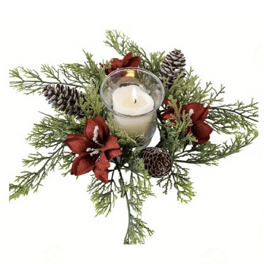 Christmas Candle Holder Wreath Floral for Table Decoration
