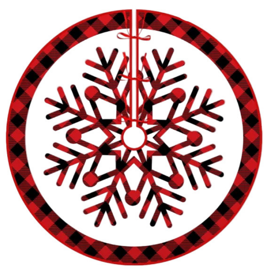 Christmas Tree Skirt Plaid with Red Black White Snowflake