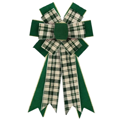 Christmas Wreath with Velvet Green Plaid Bow Ribbon