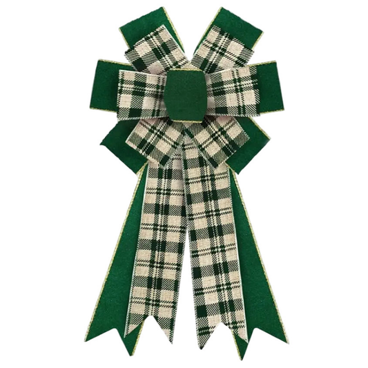 Christmas Wreath with Velvet Green Plaid Bow Ribbon