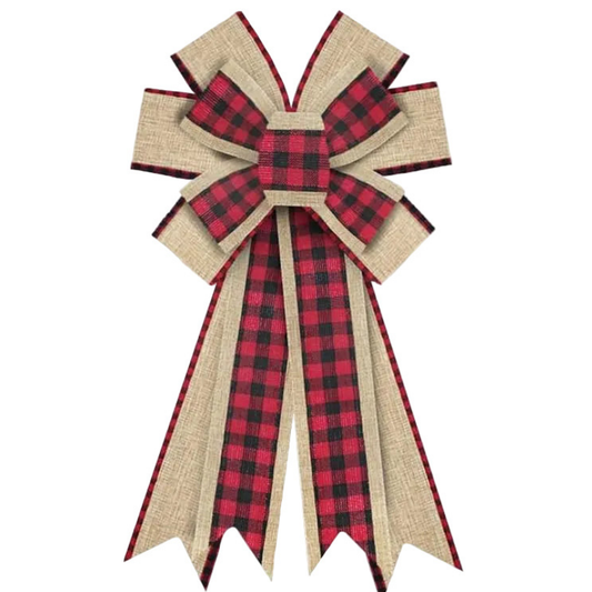 Christmas Wreath with Red &  Black Plaid Bow Burlap