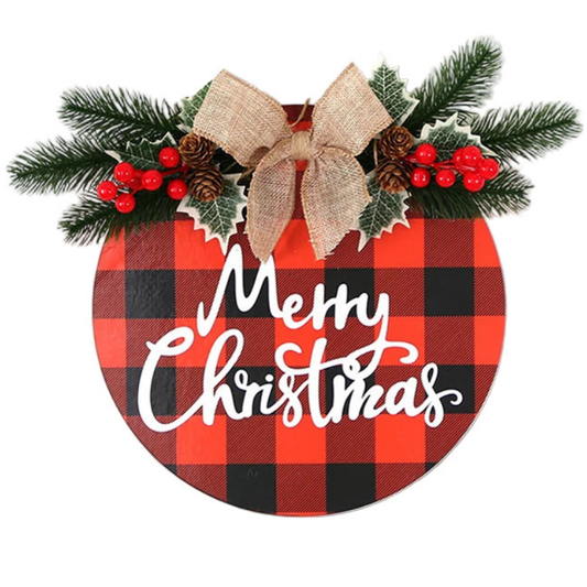 Christmas Wooden Door Wreath with Burlap Ribbon