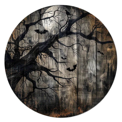 Halloween Wooden Hanging Sign - Full Moon Bat