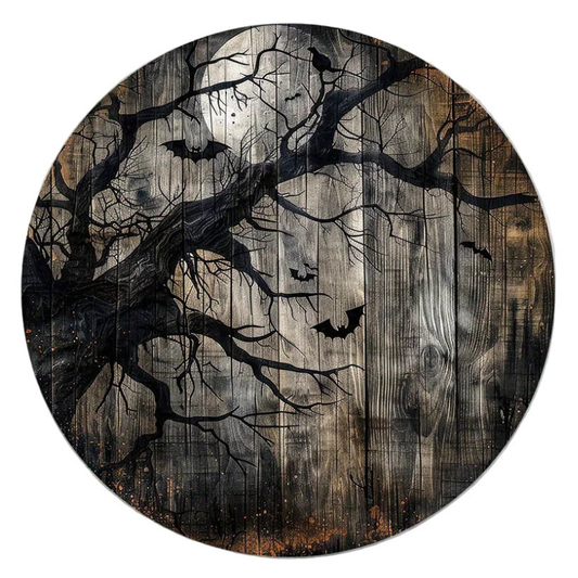 Halloween Wooden Hanging Sign - Full Moon Bat