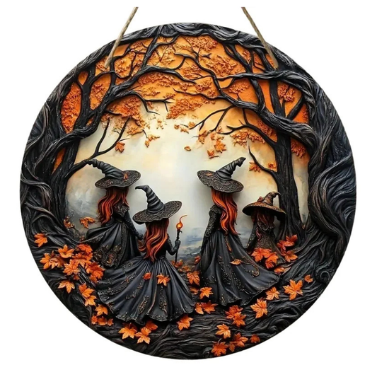 Halloween Wooden Round Witch Sign
