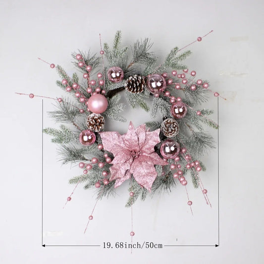 Christmas Wreath with Pink Rattan Pinecone Decoration
