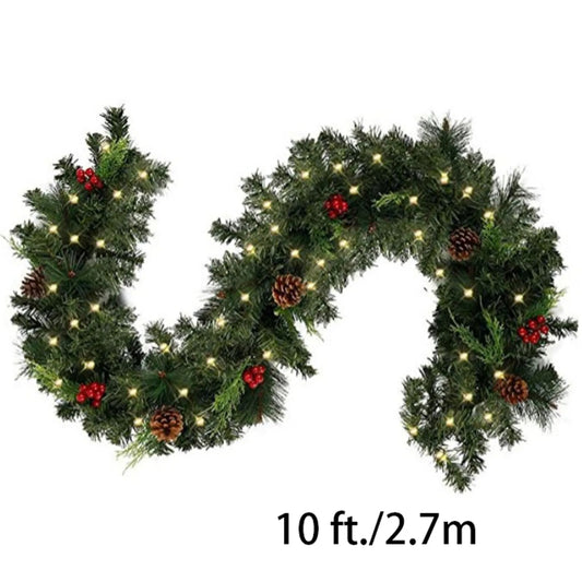 Christmas Garland Rattan with Red Lights