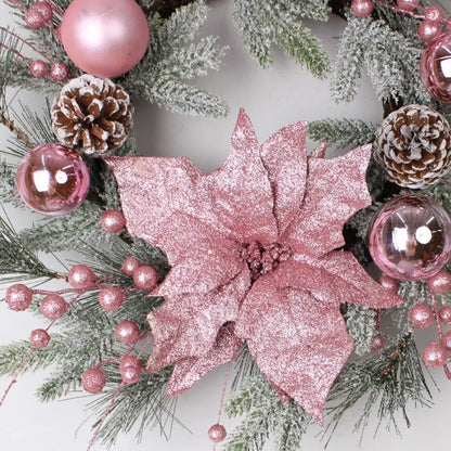 Christmas Wreath with Pink Rattan Pinecone Decoration