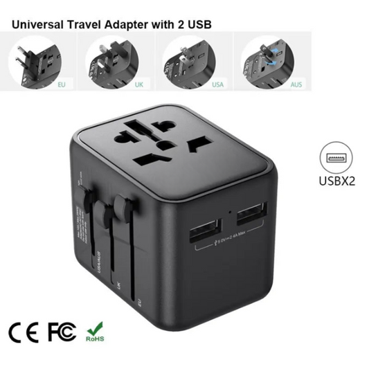 Travel Adapter Universal All-in-One with 2 USB