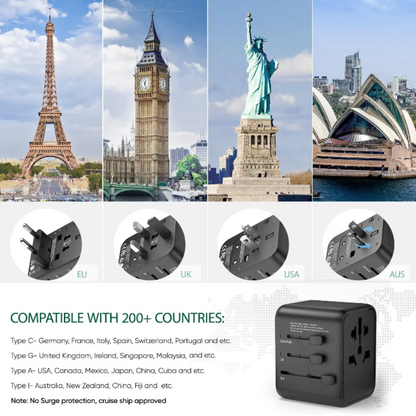 Travel Adapter Universal All-in-One with 2 USB