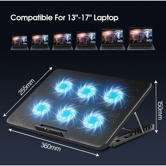 Laptop Cooling Pad Adjustable Stand with 6 Quiet Fans