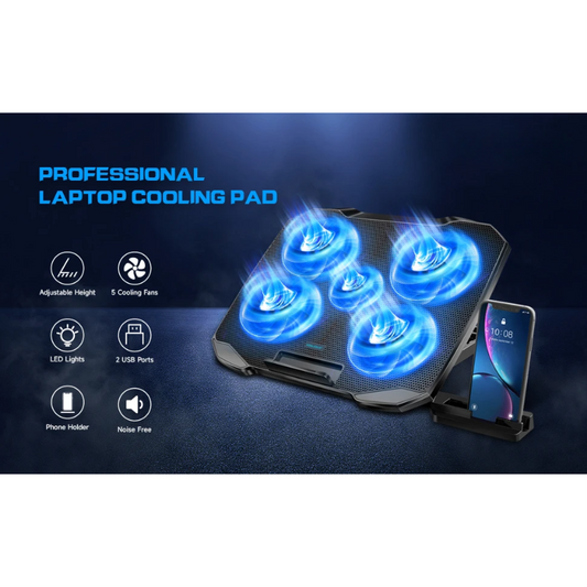 Laptop Cooling Pad Adjustable Stand with 5 Fans