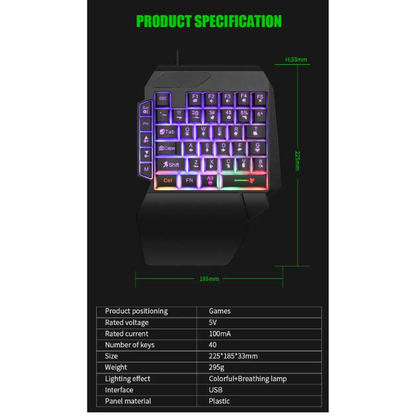 One-Handed Backlit Gaming Keyboard