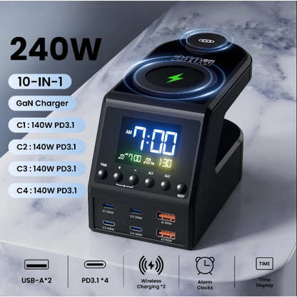 Charger Station GaN 240W Wireless USB-C Fast