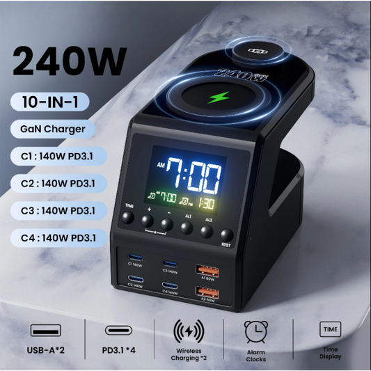 Charger Station GaN 240W Wireless USB-C Fast