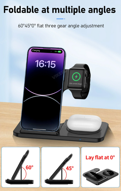 3 in 1 Fast Charging Foldable Stand Wireless Charger
