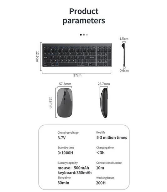 Slim Wireless Bluetooth Rechargeable Keyboard Mouse Set