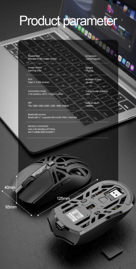 Lightweight RGB Rechargeable Wireless Bluetooth Gaming Mouse