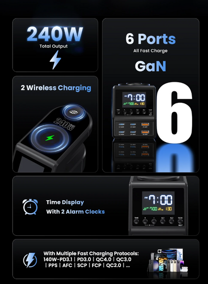 Charger Station GaN 240W Wireless USB-C Fast