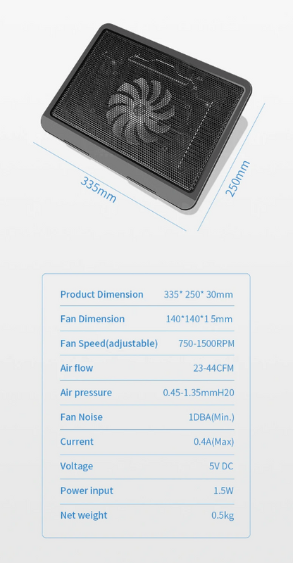 Laptop Cooling Pad Silent Adjustable Stand 14-17 Inch
