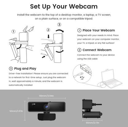 Webcam USB 1080p 60fps Full HD with Microphone
