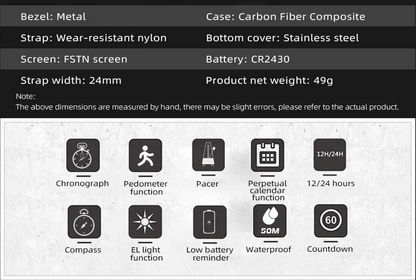 Men's Digital Sports Watch Carbon Fiber Compass Waterproof