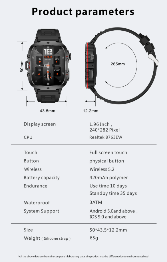 Smart Watch Men Rugged Outdoor Waterproof Bluetooth Call