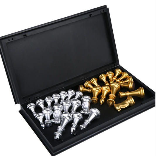 Chess Set Magnetic Gold Silver Medieval Large Plastic