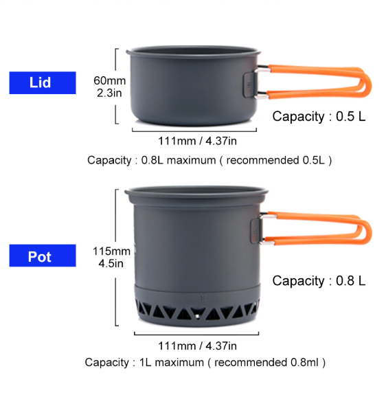 Camping Cookware Set Aluminum Portable Outdoor 1.3L